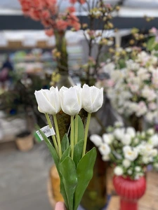 Zijden tulpen, per 5, wit - afbeelding 2
